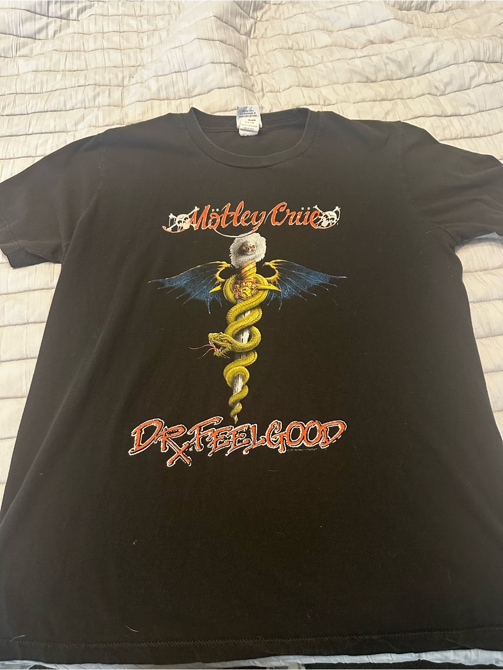 Vintage Black Motley Crue Dr. Feelgood Graphic Tee with Yellow and Blue Snake